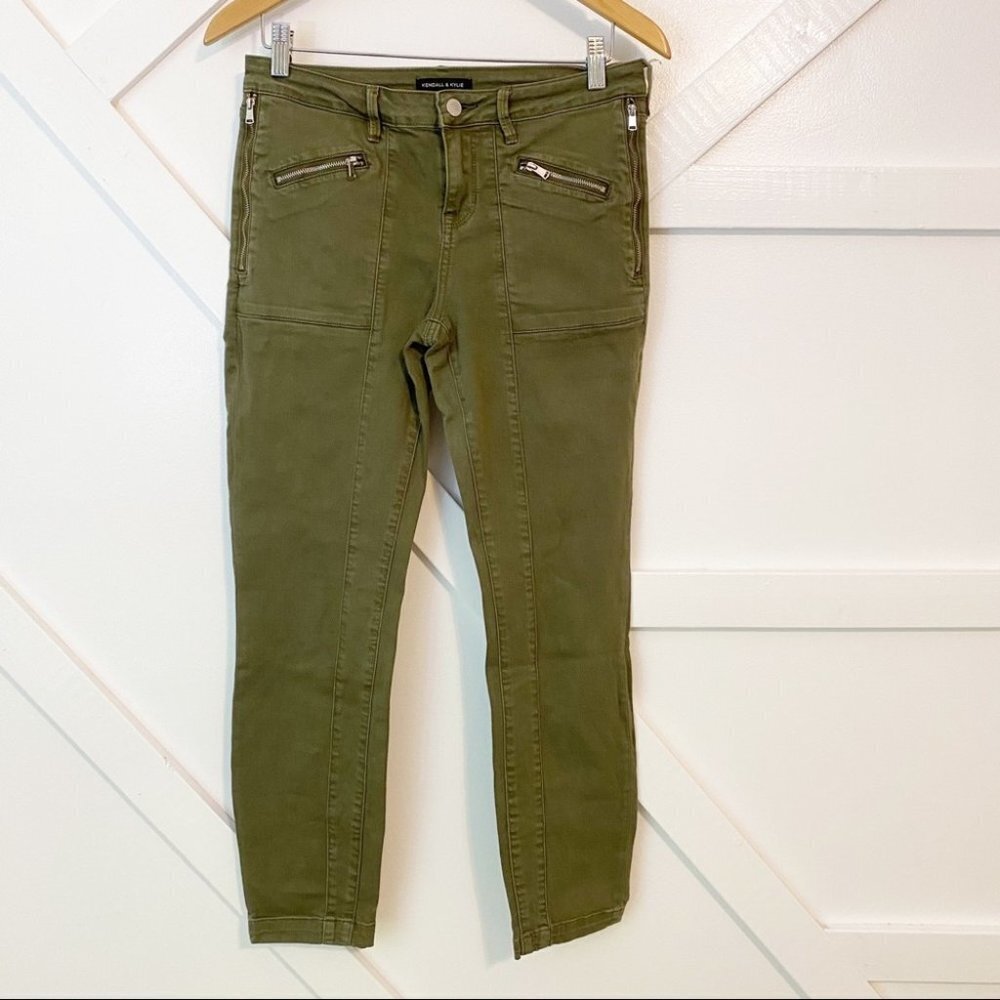 Kendal & Kylie Cargo Zip Ankle Pants Green Sz 27